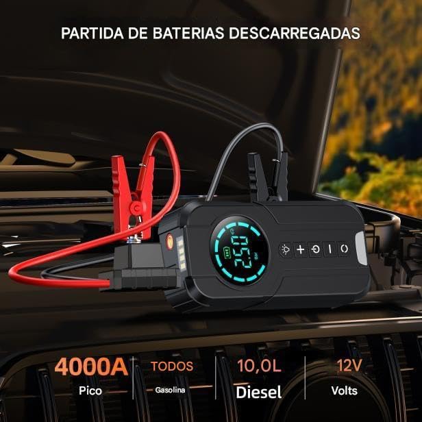 Auxiliar de Partida Multifuncional 8000 mAh com Compressor de Ar — imagem 2
