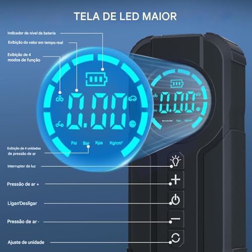 Auxiliar de Partida Multifuncional 8000 mAh com Compressor de Ar — imagem 4