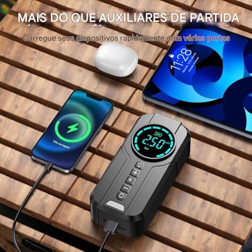 Auxiliar de Partida Multifuncional 8000 mAh com Compressor de Ar — imagem 5