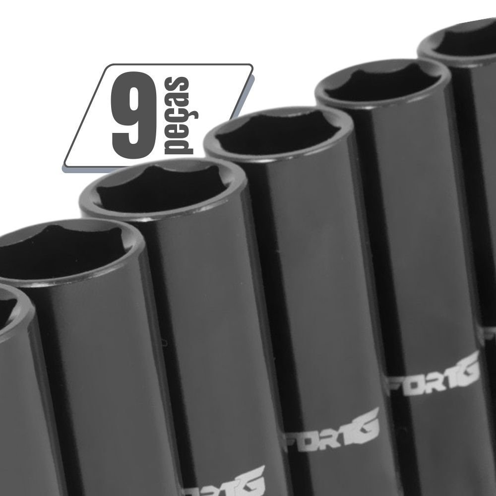 Jogo de Soquetes de Impacto 1/2" FORTGPRO FG8910 — 9 peças — imagem 2