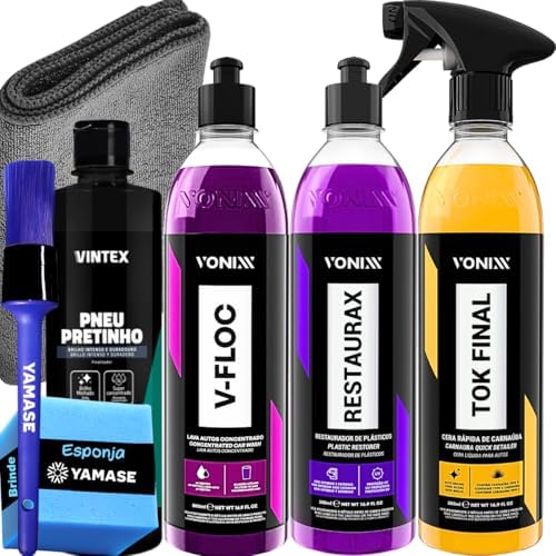 Kit Limpeza Automotiva Vonixx — Shampoo V-Floc + Cera Tok Final + Pretinho Restaurax — imagem 1