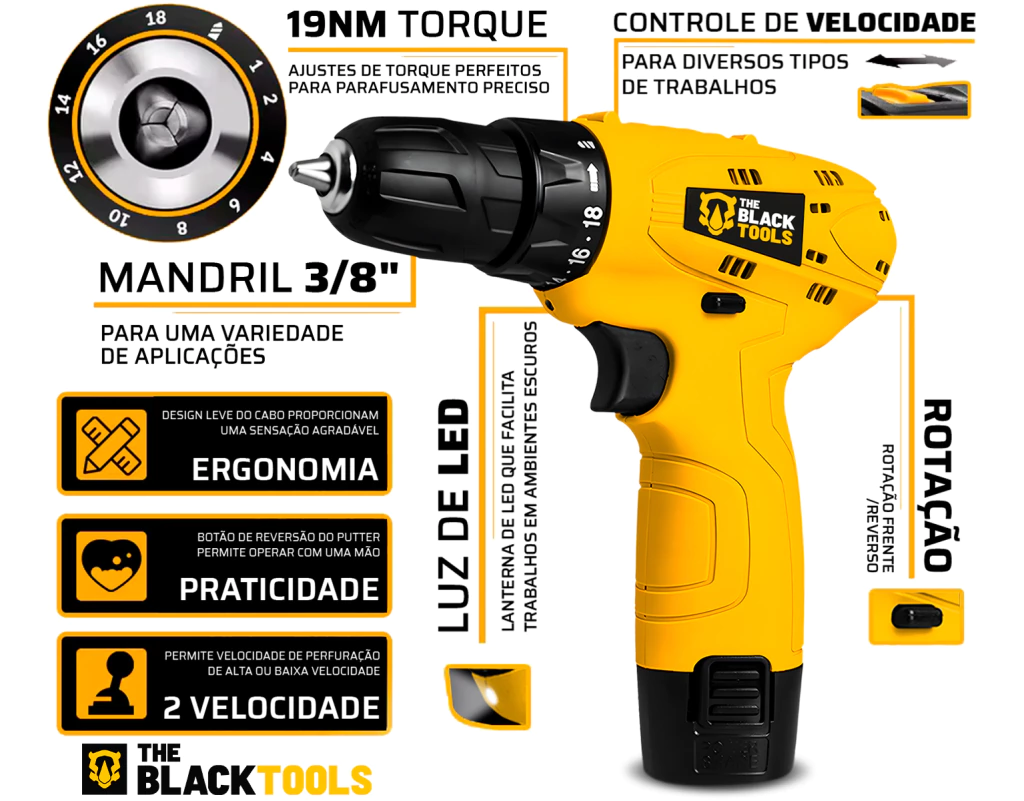 Parafusadeira / Furadeira The Black Tools TB-12A 12V — imagem 2